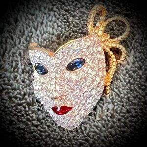 Stunning Vintage Swarovski Mardi Gras Mask Pin/Brooch